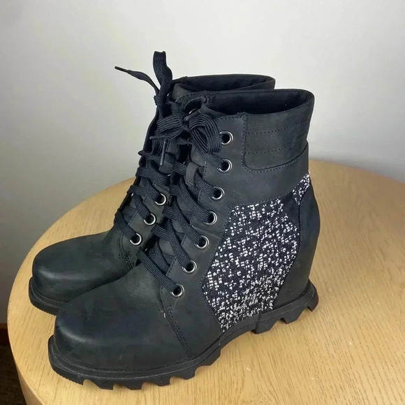 Sorel Women's 9 Joan of Arctic Lexie Wedge Snow Boots Black Tweed Winter Casual - Picture 4 of 8